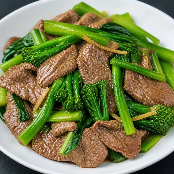 芥兰炒牛肉的AI生成成品图