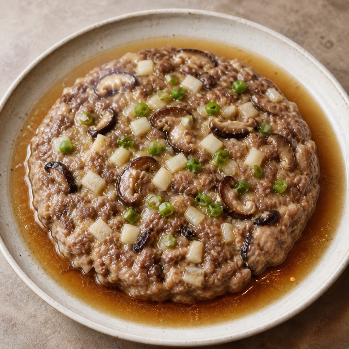 香菇蒸牛肉饼的AI生成成品图